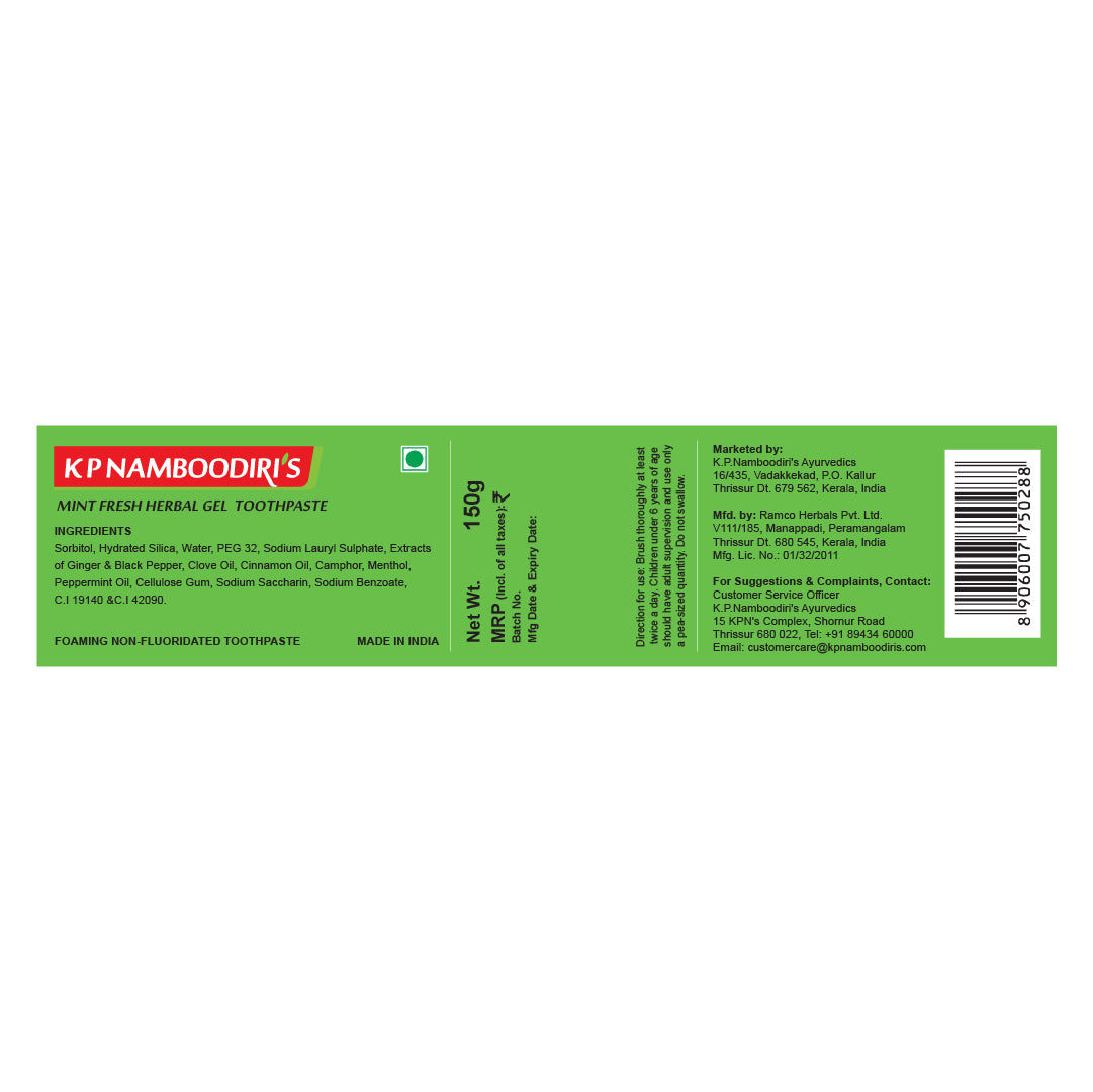Mint Fresh Herbal Gel Toothpaste with Ginger, Clove & Mint